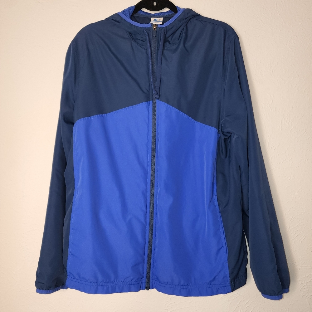 Starter Windbreaker Jacket Mens‎ XL Blue Polyester Colorblock Hooded Lightweight
